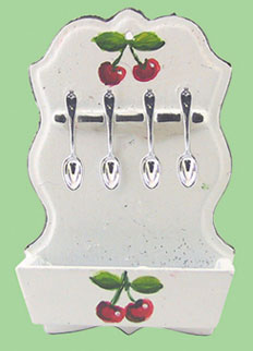 Dollhouse Miniature Spoon Rack W/Cherry Design 4 Spoons